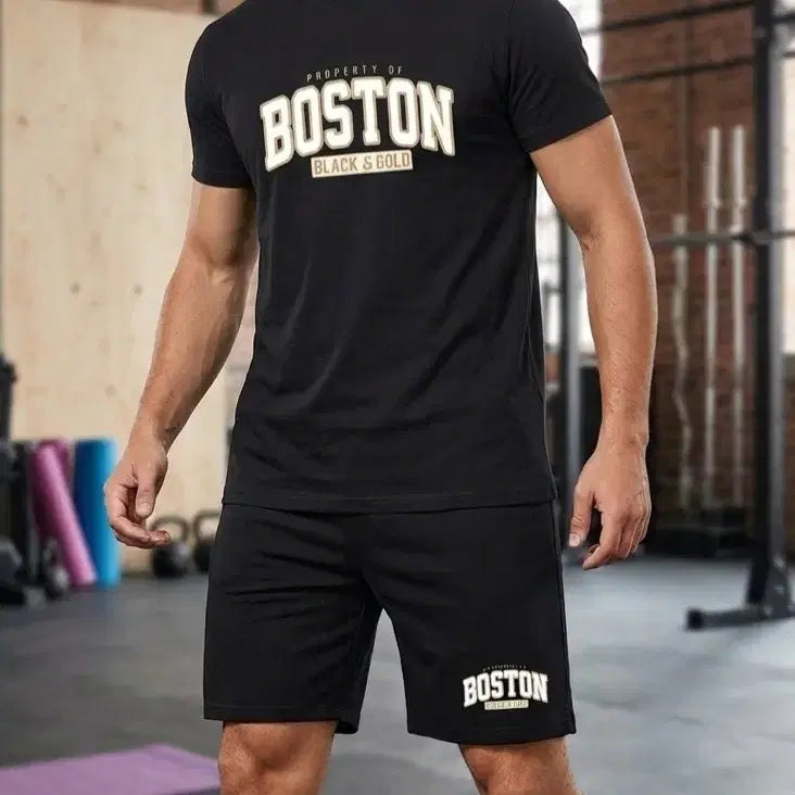 [BUNJANG] Boston Black Short Sleeve T-Shirt and Shorts Set / 새상품 보스턴 블랙 반팔 티셔츠 반바지 세트