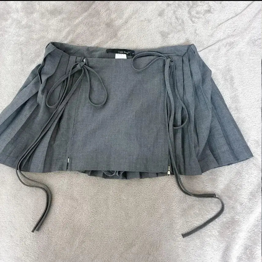 [BUNJANG] Built-in Shorts Low-Waist Skirt - Grey / 로우웨스트 스커트 그레이(허리끈 포함)