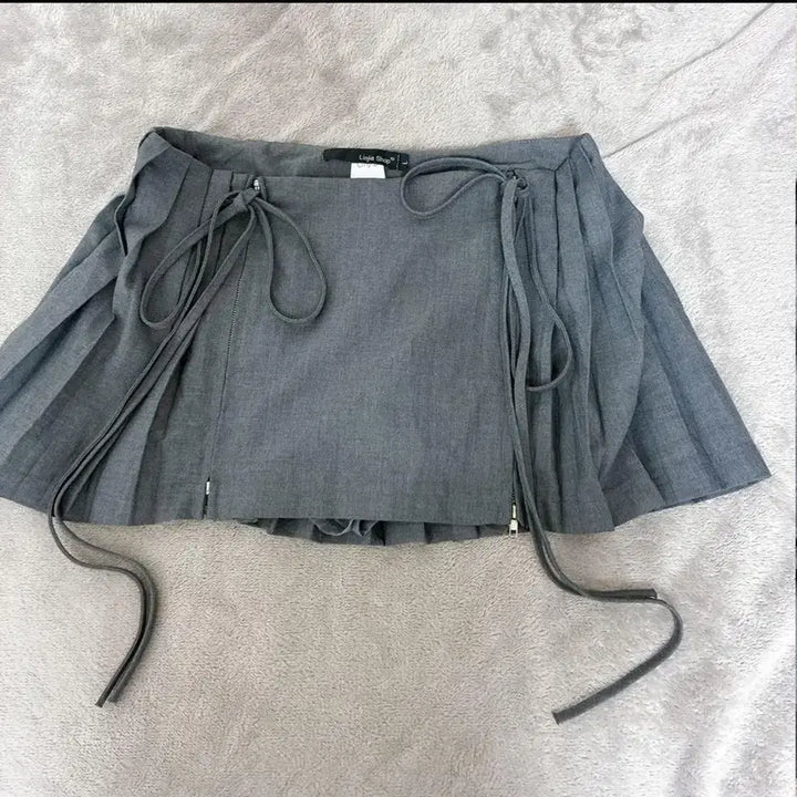 [BUNJANG] Built-in Shorts Low-Waist Skirt - Grey / 로우웨스트 스커트 그레이(허리끈 포함)