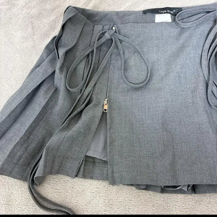 [BUNJANG] Built-in Shorts Low-Waist Skirt - Grey / 로우웨스트 스커트 그레이(허리끈 포함)