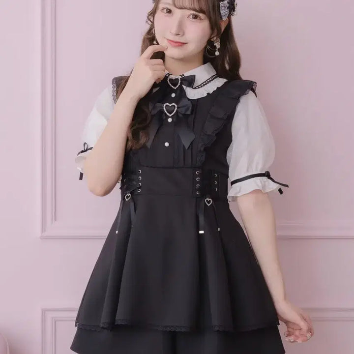 [BUNJANG] Rojita Two-Tier Ribbon Brooch Set Black / 로지타 rojita 2연 리본 브로치 셋업 블랙 양산형 지뢰계 스나계