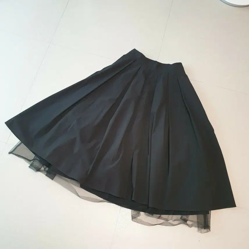 [BUNJANG] Lenibon Black Pleated Long Skirt / 레니본 블랙 플리츠 롱 스커트 레이어드 free