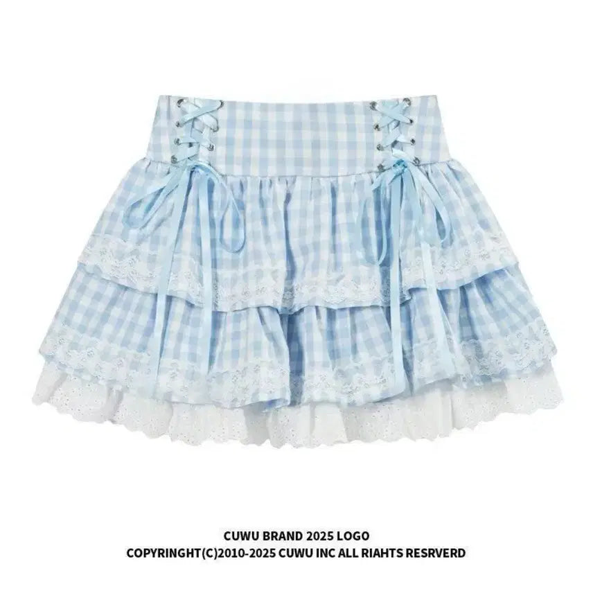 [BUNJANG] Jirai Kei Plaid Lace Mini Skirt / 지뢰계 양산형 체크 레이스 미니 스커트(2컬러)