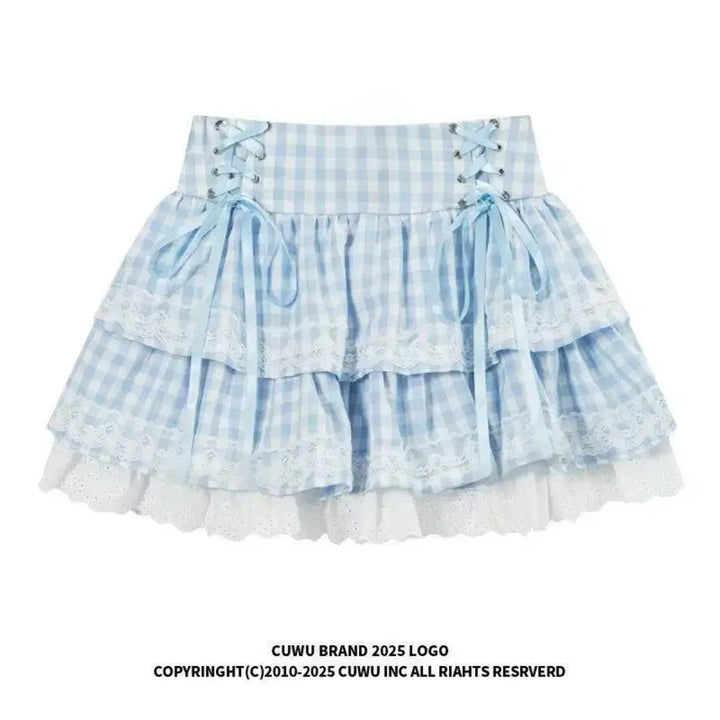 [BUNJANG] Jirai Kei Plaid Lace Mini Skirt / 지뢰계 양산형 체크 레이스 미니 스커트(2컬러)