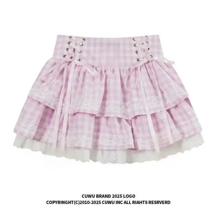 [BUNJANG] Jirai Kei Plaid Lace Mini Skirt / 지뢰계 양산형 체크 레이스 미니 스커트(2컬러)