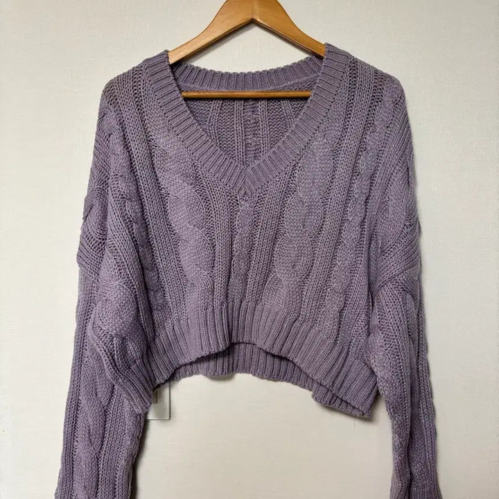 [BUNJANG] Daisy Two L V-Neck Cable Knit Cropped Sweater / *새것* 데이지투엘 빅사이즈 브이넥 꽈배기 크롭 니트 44-88