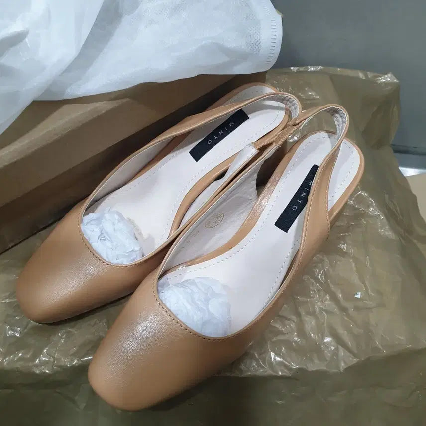 [BUNJANG] Beige Camel Slingback Heels Mules - Size 230 / [새상품,230] 베이지 카멜 슬링백 힐 뮬