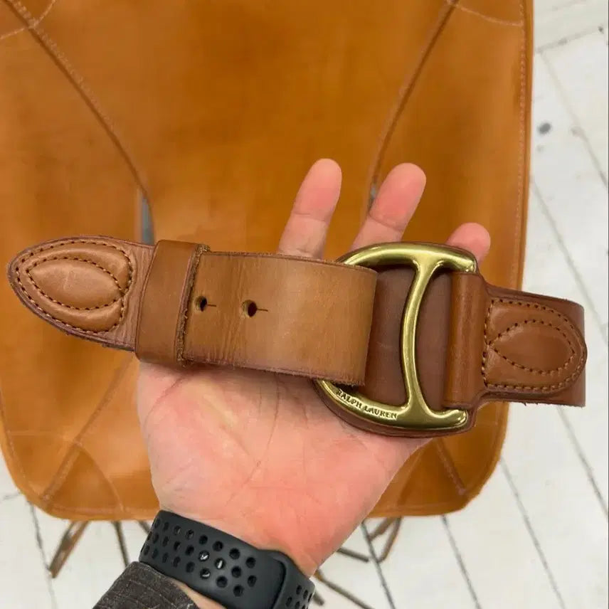 [BUNJANG] Polo Ralph Lauren Brown Leather Stirrup Belt / 폴로 랄프로렌 브라운 가죽 벨트