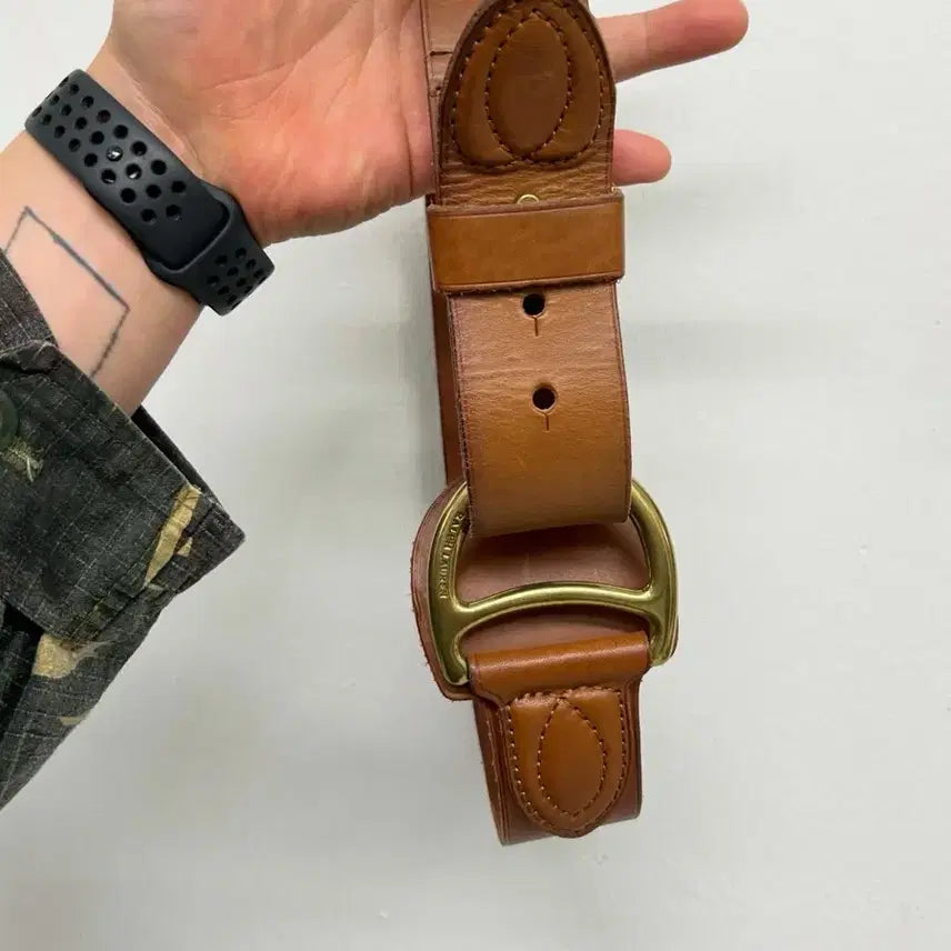 [BUNJANG] Polo Ralph Lauren Brown Leather Stirrup Belt / 폴로 랄프로렌 브라운 가죽 벨트