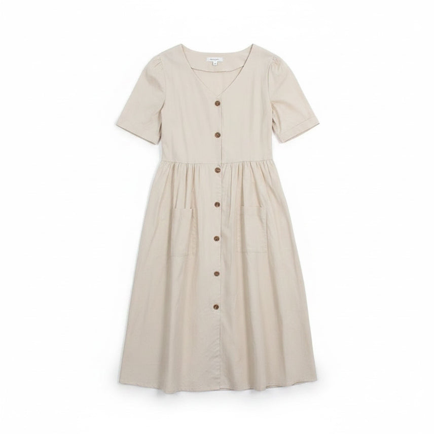 [BUNJANG] Button Point Short Sleeve Long Dress / 여성F/ 버튼 포인트 반팔 롱원피스IV 37-7