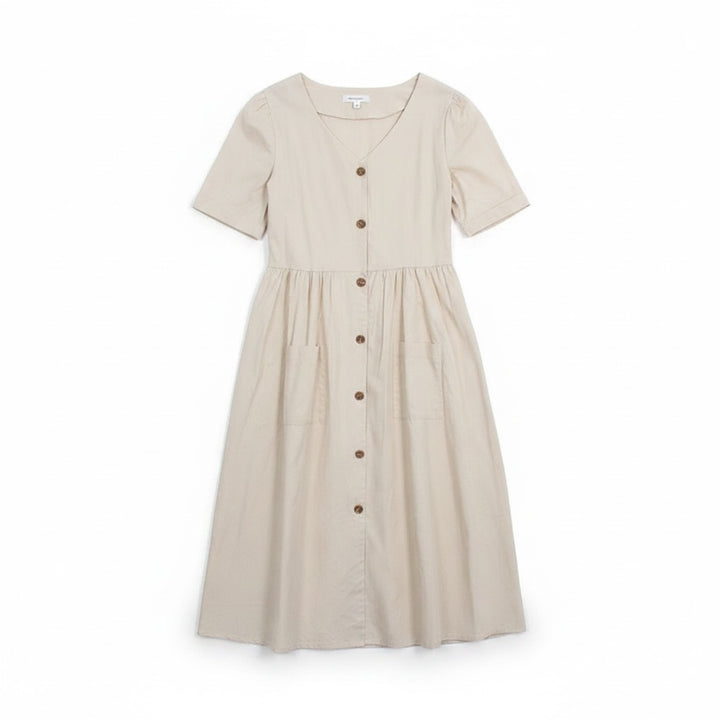 [BUNJANG] Button Point Short Sleeve Long Dress / 여성F/ 버튼 포인트 반팔 롱원피스IV 37-7