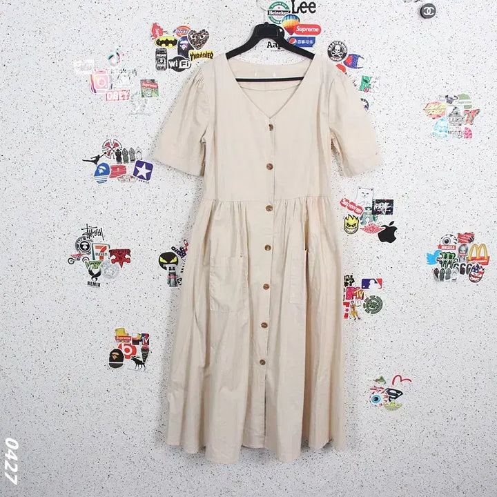 [BUNJANG] Button Point Short Sleeve Long Dress / 여성F/ 버튼 포인트 반팔 롱원피스IV 37-7