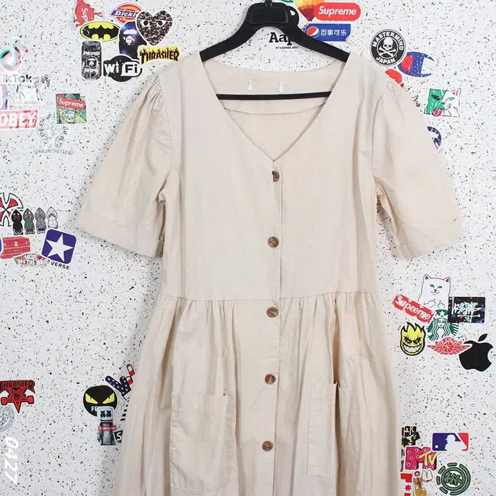 [BUNJANG] Button Point Short Sleeve Long Dress / 여성F/ 버튼 포인트 반팔 롱원피스IV 37-7