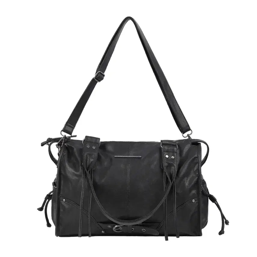 [BUNJANG] Fancy Club Belted Washed Leather Tote Bag Black / 팬시클럽 fancy club 벨티드 워싱 레더백 블랙