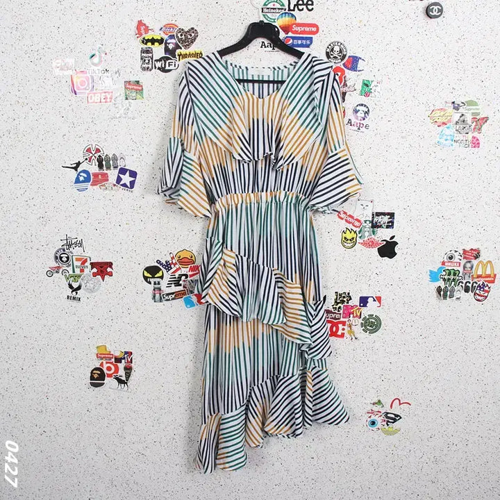 [BUNJANG] MUZAK Colorblock Stripe Dress / 여성F/ MUZAK 무자크 배색 스트라이프 원피스 37-18