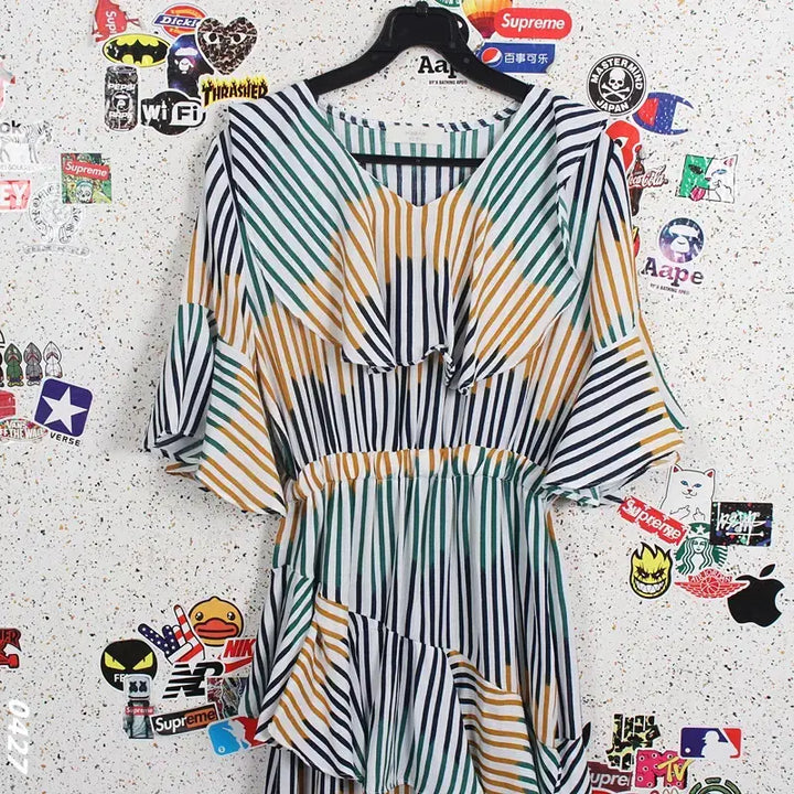 [BUNJANG] MUZAK Colorblock Stripe Dress / 여성F/ MUZAK 무자크 배색 스트라이프 원피스 37-18