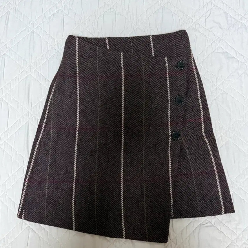 [BUNJANG] Check Wool Blend Wrap Skirt / 체크 모직 랩 스커트