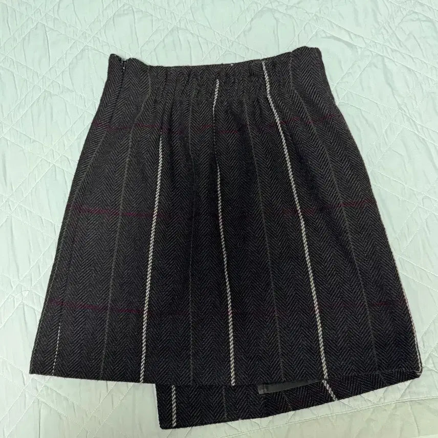 [BUNJANG] Check Wool Blend Wrap Skirt / 체크 모직 랩 스커트