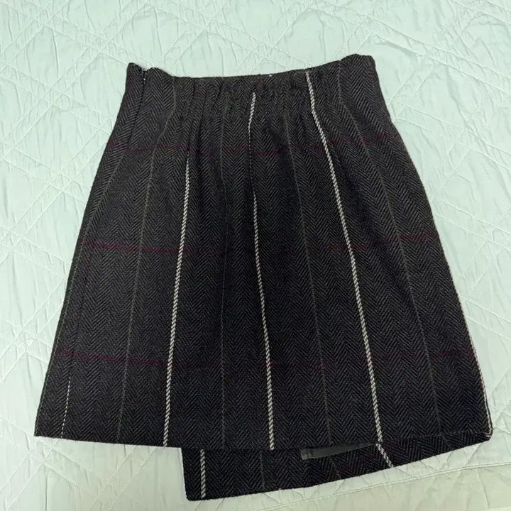 [BUNJANG] Check Wool Blend Wrap Skirt / 체크 모직 랩 스커트