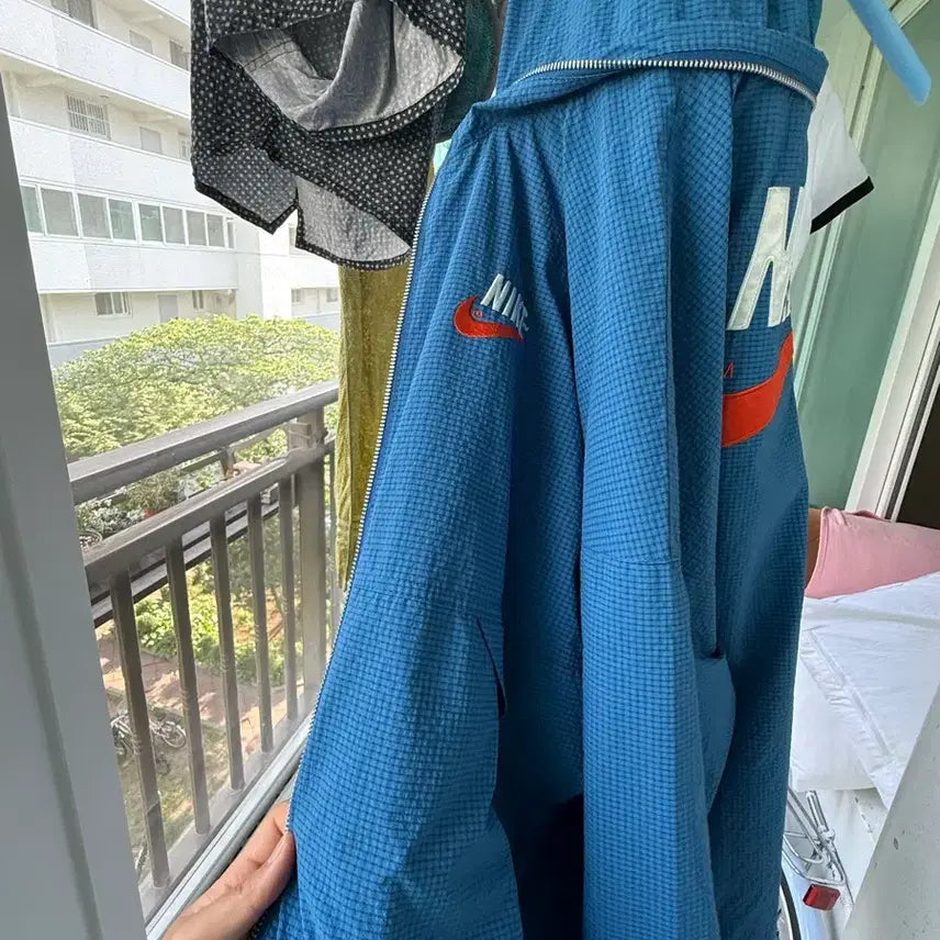 [BUNJANG] Nike Blue Check Hooded Zip-Up Windbreaker / 나이키 바람막이 블루 체크 후드 집업