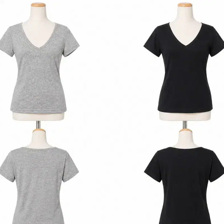 [BUNJANG] V-Neck Short Sleeve T-Shirt Set (Grey/Black) / V넥 반팔 티셔츠 회색/검정 S XL