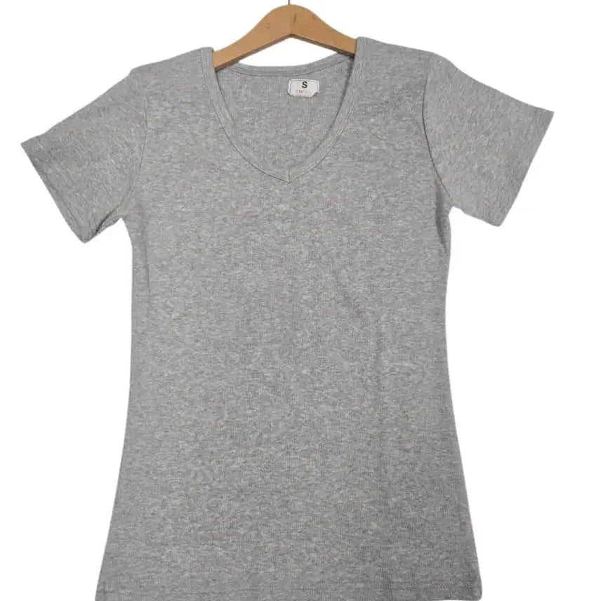 [BUNJANG] V-Neck Short Sleeve T-Shirt Set (Grey/Black) / V넥 반팔 티셔츠 회색/검정 S XL