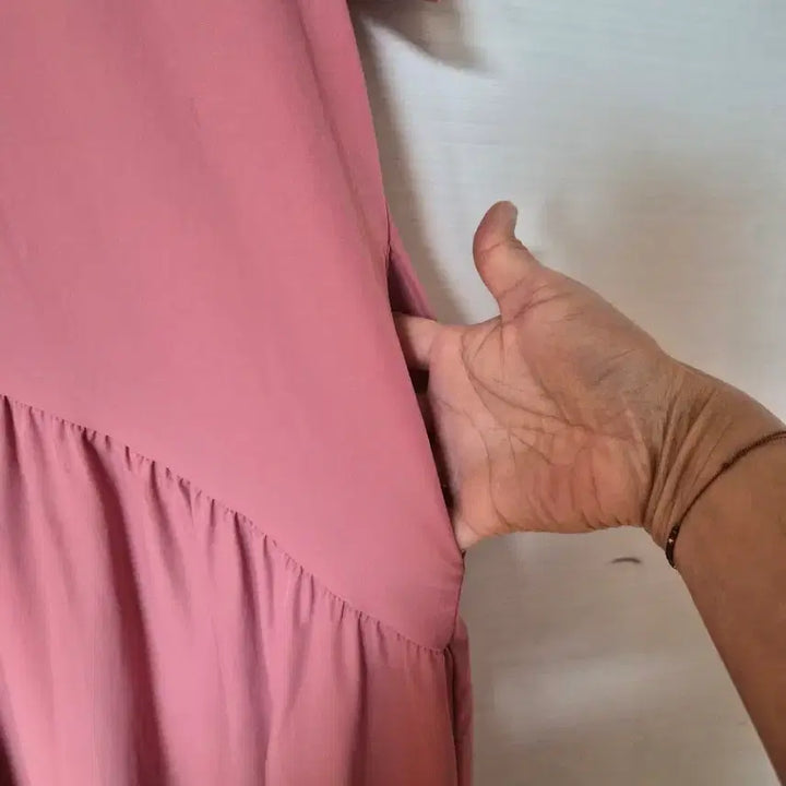 [BUNJANG] Pink Puff Sleeve Long Dress / 핑크 퍼프 소매 롱 원피스