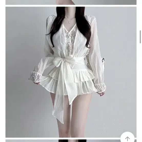 [BUNJANG] Cream Lace Ribbon Mini Dress / 레이스 리본 화이트 원피스 크림