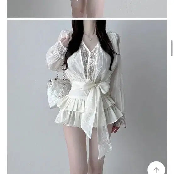 [BUNJANG] Cream Lace Ribbon Mini Dress / 레이스 리본 화이트 원피스 크림