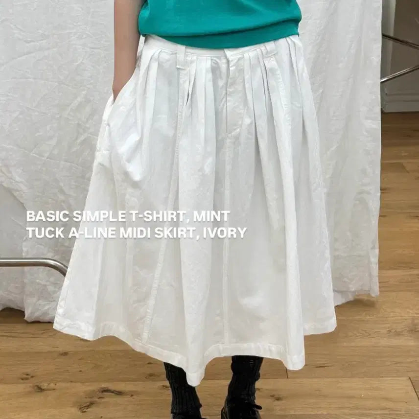 [BUNJANG] Ayou Seoul Tuck A-line Midi Skirt Ivory / [아유서울] Tuck A-line midi skirt / ivory