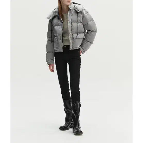 [BUNJANG] Long Padding Hooded Goose Down Short Puffer Jacket Silver / 몽돌 후드 구스다운 숏 패딩 실버