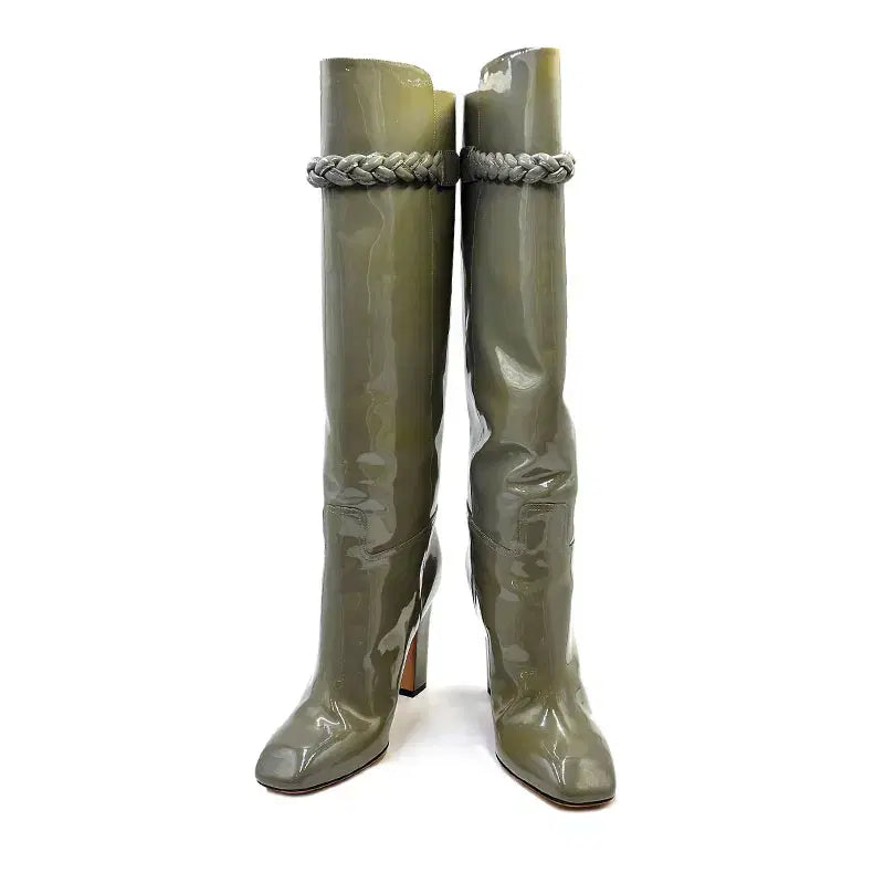 [BUNJANG] Valentino Patent Leather Gray Long Boots / 발렌티노 페이던트 그레이 롱부츠 38