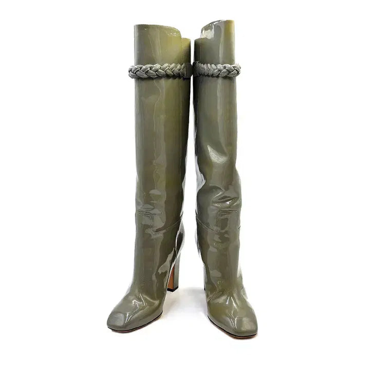[BUNJANG] Valentino Patent Leather Gray Long Boots / 발렌티노 페이던트 그레이 롱부츠 38