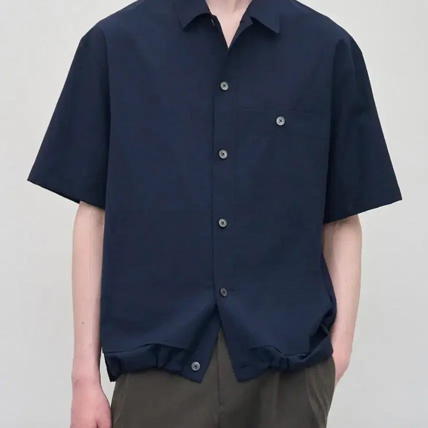 [BUNJANG] Time Homme Drawstring Half Sleeve Shirt Navy Size 100 / 타임옴므 드로우스트링 하프 셔츠 / 100