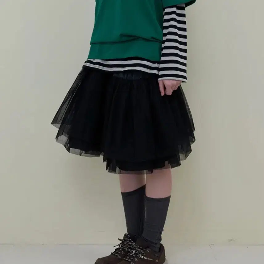 [BUNJANG] No Contents Mesh Flare Skirt Black Chiffon Skirt / 노컨텐츠 메쉬 플레어 스커트 블랙 샤스커트