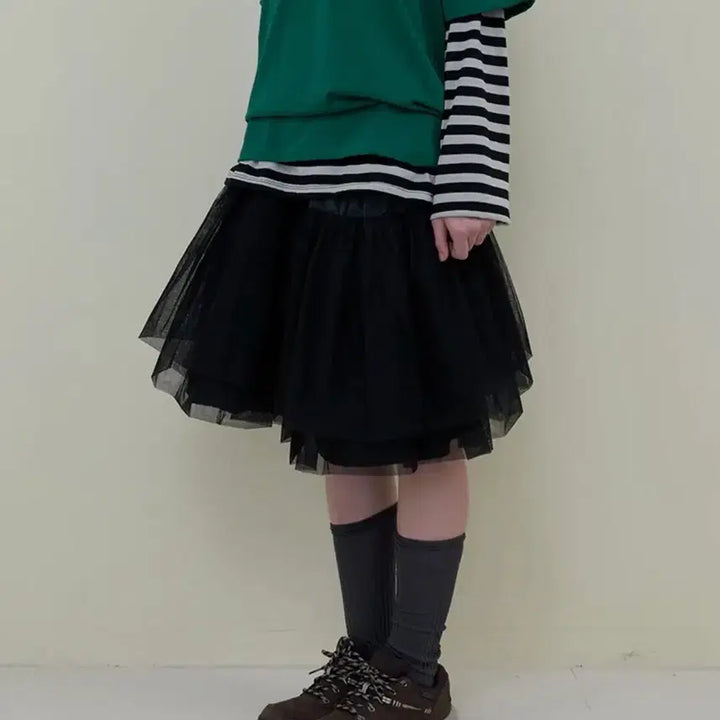 [BUNJANG] No Contents Mesh Flare Skirt Black Chiffon Skirt / 노컨텐츠 메쉬 플레어 스커트 블랙 샤스커트