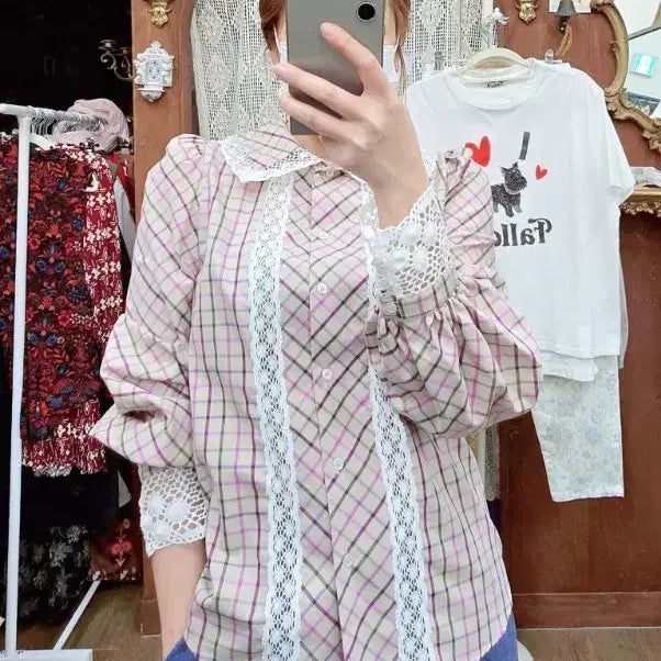 [BUNJANG] Max Mara Weekend Check Lace Blouse / 정품)막스마라 38사이즈(55~66) 막스마라 체크 레이스 블라우스