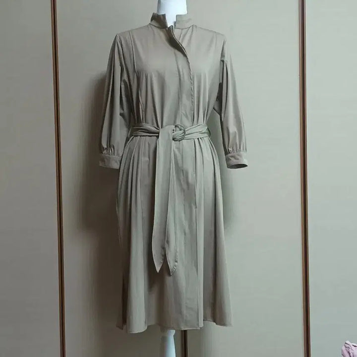[BUNJANG] VESSE Beige Nylon Blend 3/4 Sleeve Midi Dress Size 66 / VESSE 베이지 바스락 원피스 66