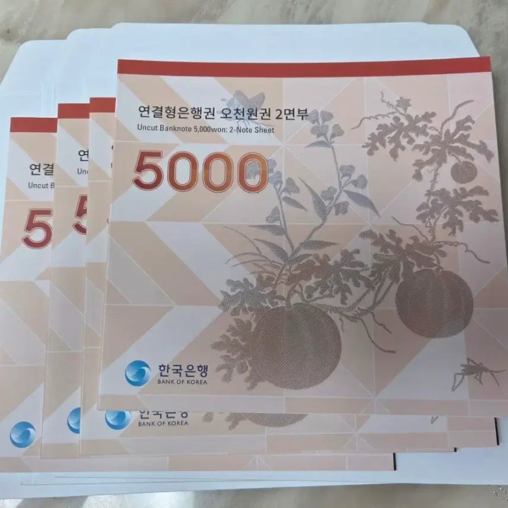[BUNJANG] Bank of Korea 5000 Won Uncirculated Connected Banknotes Bundle Set / 한국은행 오천원권 연결형 은행권 2면부 4세트 일괄