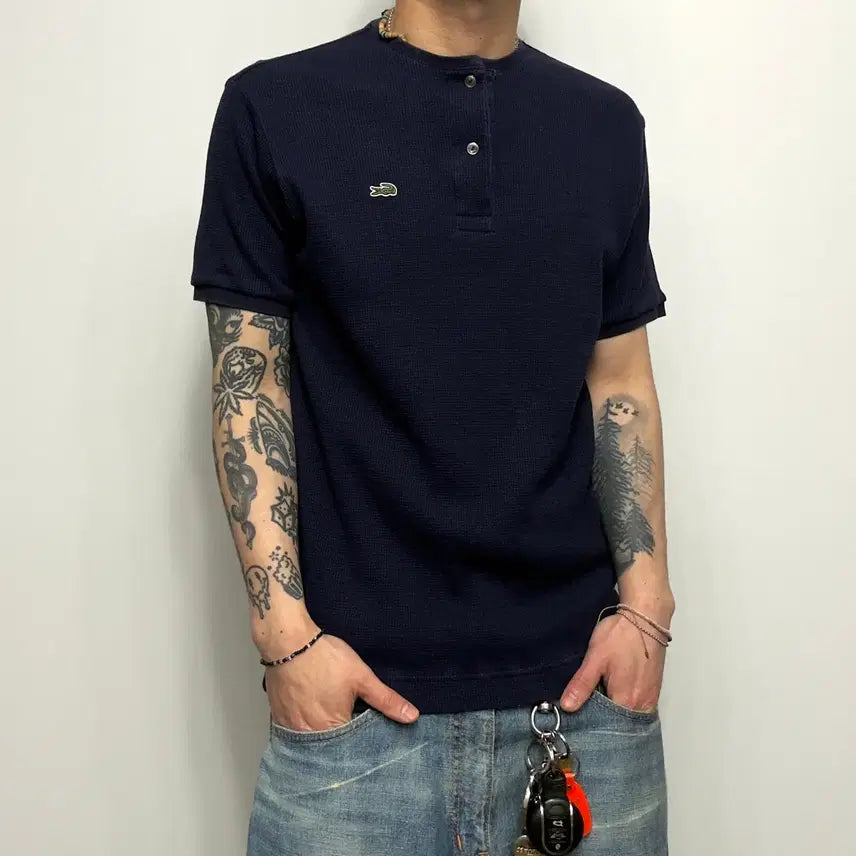 [BUNJANG] Lacoste Exclusive Edition Waffle Henly Neck Short Sleeve T-Shirt / Lacoste 라코스테 익스클루시브 에디션 와플 헨리넥 반팔티