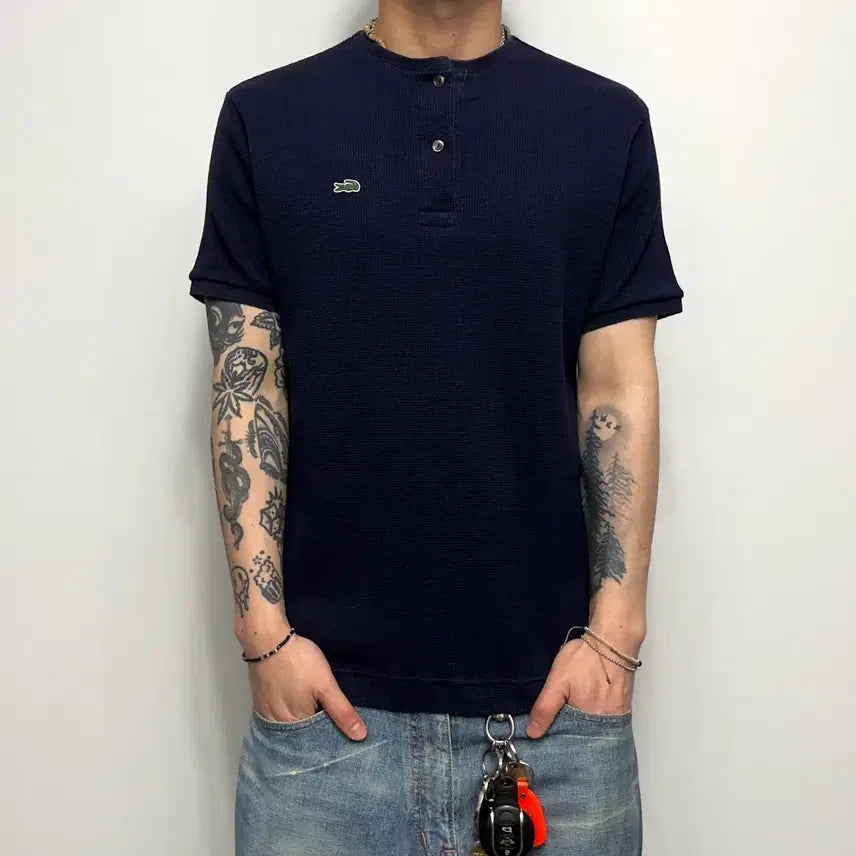 [BUNJANG] Lacoste Exclusive Edition Waffle Henly Neck Short Sleeve T-Shirt / Lacoste 라코스테 익스클루시브 에디션 와플 헨리넥 반팔티