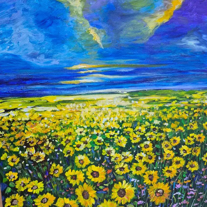 [BUNJANG] Sunflower Field with Blue Sky Oil Painting / 해바라기들판 위에 푸른 시간