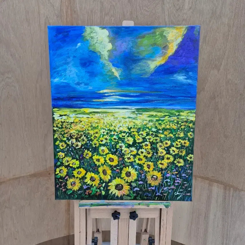 [BUNJANG] Sunflower Field with Blue Sky Oil Painting / 해바라기들판 위에 푸른 시간