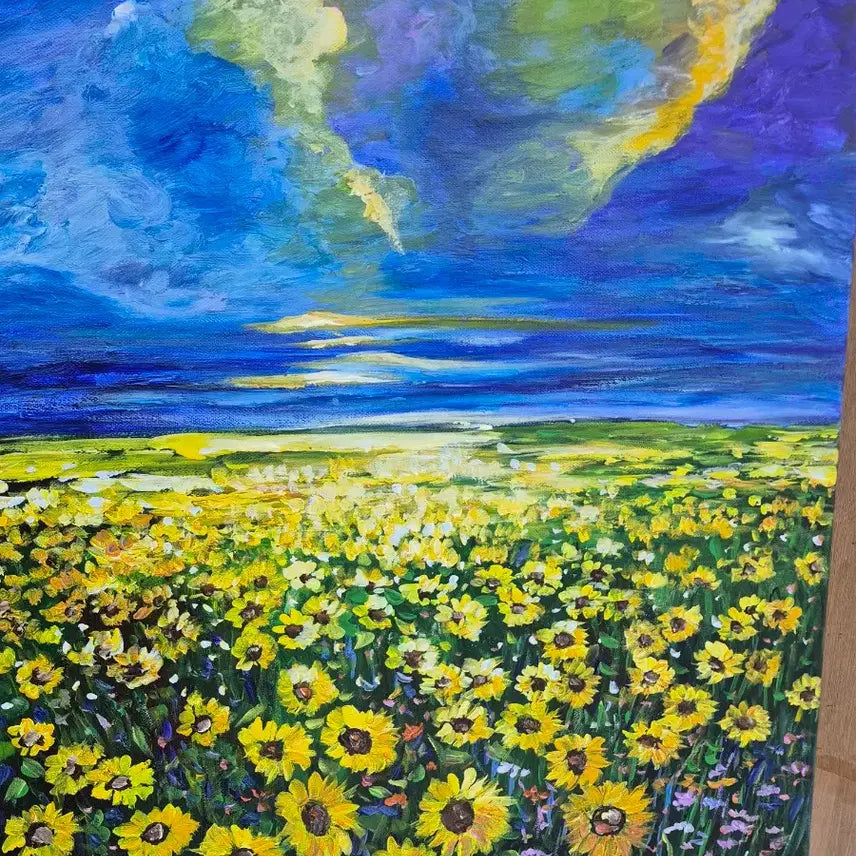 [BUNJANG] Sunflower Field with Blue Sky Oil Painting / 해바라기들판 위에 푸른 시간