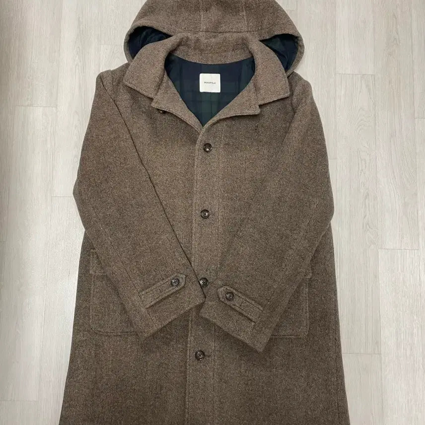 [BUNJANG] Beanpole Brown Herringbone Hooded Coat / 빈폴 브라운 헤링본 후드 코트 새상품