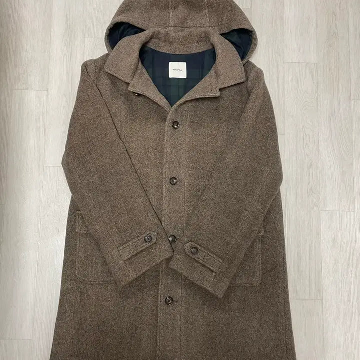 [BUNJANG] Beanpole Brown Herringbone Hooded Coat / 빈폴 브라운 헤링본 후드 코트 새상품