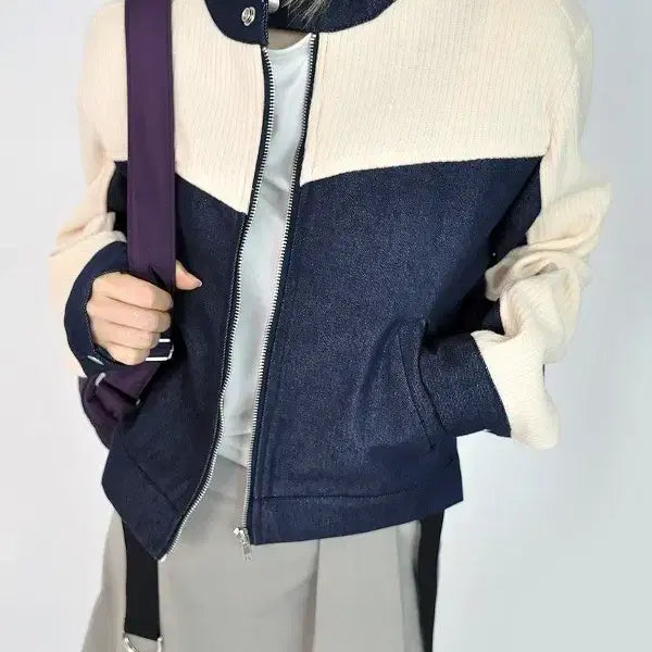 [BUNJANG] Denim Knit Biker Jacket / 데님 니트 바이커 자켓