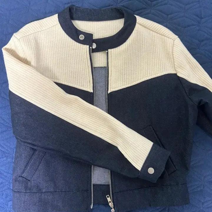[BUNJANG] Denim Knit Biker Jacket / 데님 니트 바이커 자켓