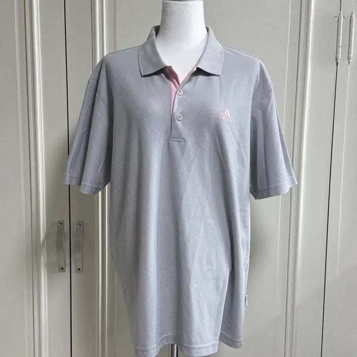 [BUNJANG] Adidas Light Grey Pink Functional Polo T-Shirt / 아디다스 연그레이핑크 기능성 반팔카라티