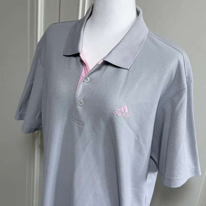 [BUNJANG] Adidas Light Grey Pink Functional Polo T-Shirt / 아디다스 연그레이핑크 기능성 반팔카라티